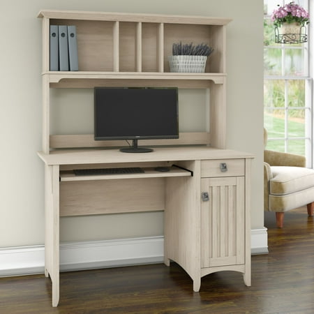 Bush Furniture Salinas Mission Style Desk with Hutch in Antique White