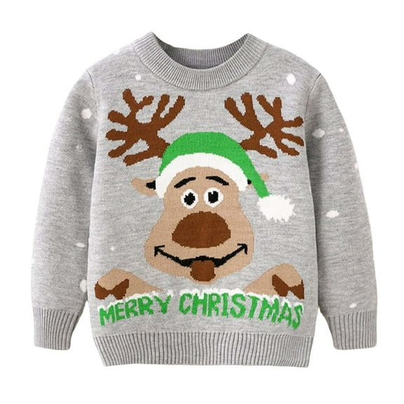 FamilyThread Kids Christmas Long Sleeve Knit Sweaters Crewneck Pullover Fashion Printed Sweater Kids Blouse Tops For 2-7Y