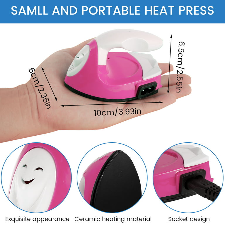 Mini Heat Press Machine, Mini Iron Heat Transfer Machine Portable with  Charging Base Accessories for DIY Clothes, T Shirts, Shoes, Bag and Hats  (Pink)