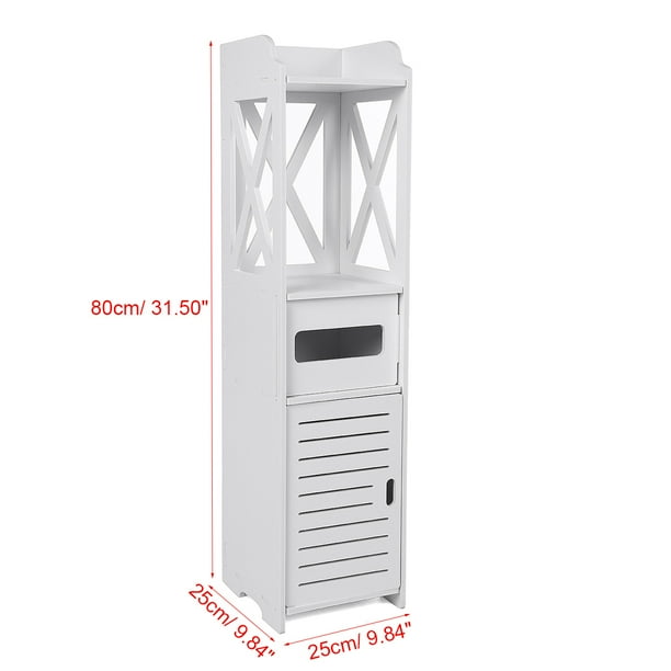 Floor Cabinet, Multifunctional Bathroom Storage Cabinet with 4 Tier Shelf, Free Standing with Single Shutter Door Wooden White