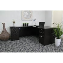 Boss Office Products L-Shape Desk with 2 Pedestals in Mocha