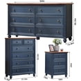thumbnail image 2 of Farmhouse Bedroom Set of 4 - 54" Tall Chest of Drawers, 6 Drawer Vertical Dresser & 2 Nightstands with 3 Drawers, Wood Furniture Dresser Set, Navy, 2 of 9