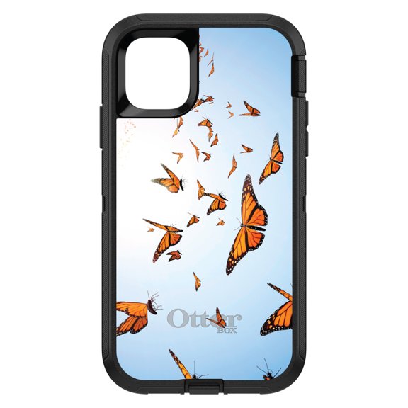 DistinctInk OtterBox Defender Custom Case for Apple iPhone 15 (6.1" Screen) - Flying Monarch Butterflies - Shockproof Protection
