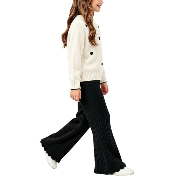 xaoyunyn Wide Leg Flared Pant Set for Girls Crewneck Long Sleeve Heart Print Sweater 2 Piece Fall Winter Outfits 1-8 Years