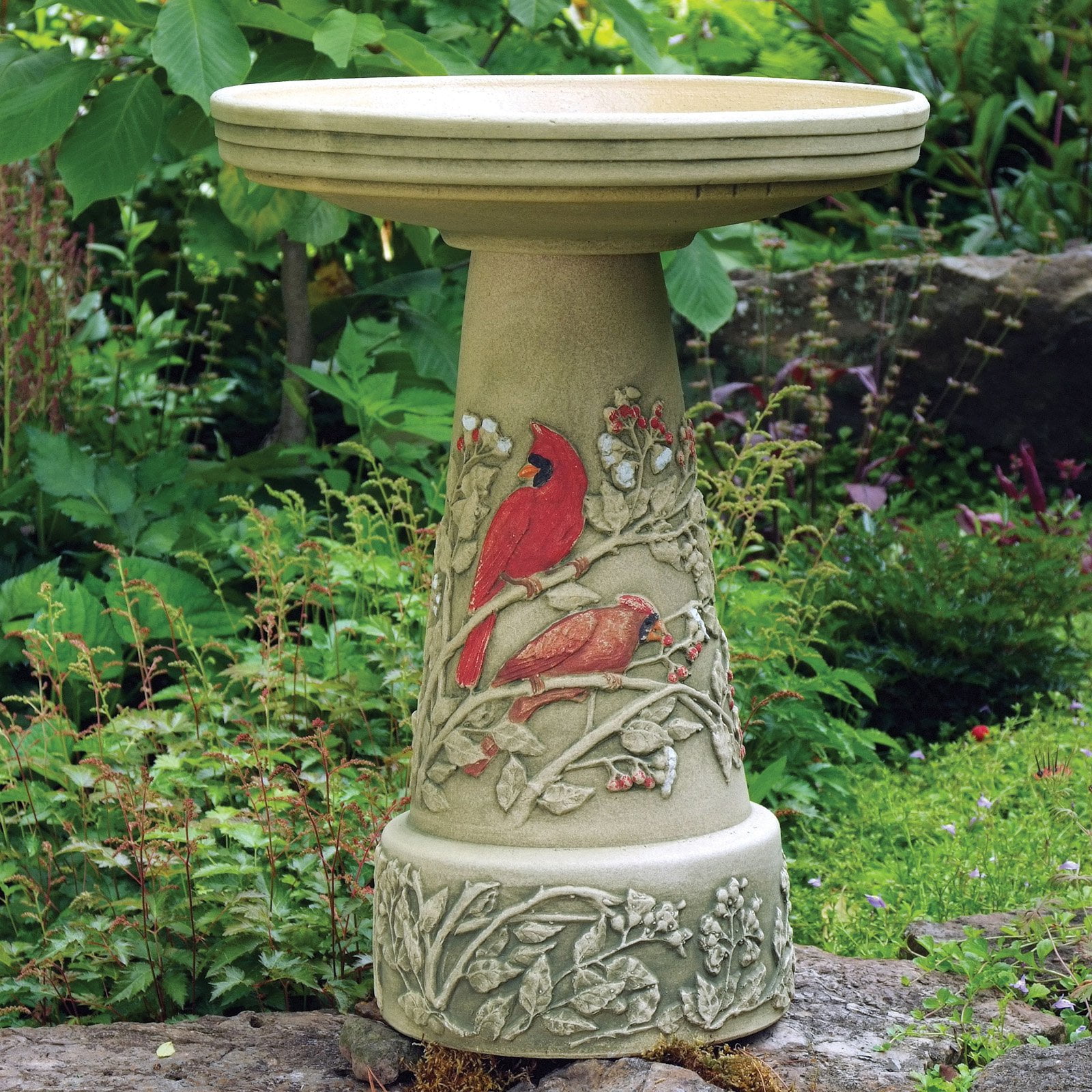Burley Clay Hand Painted Summer Cardinal Ceramic Birdbath by Backyard Nature Products Inc