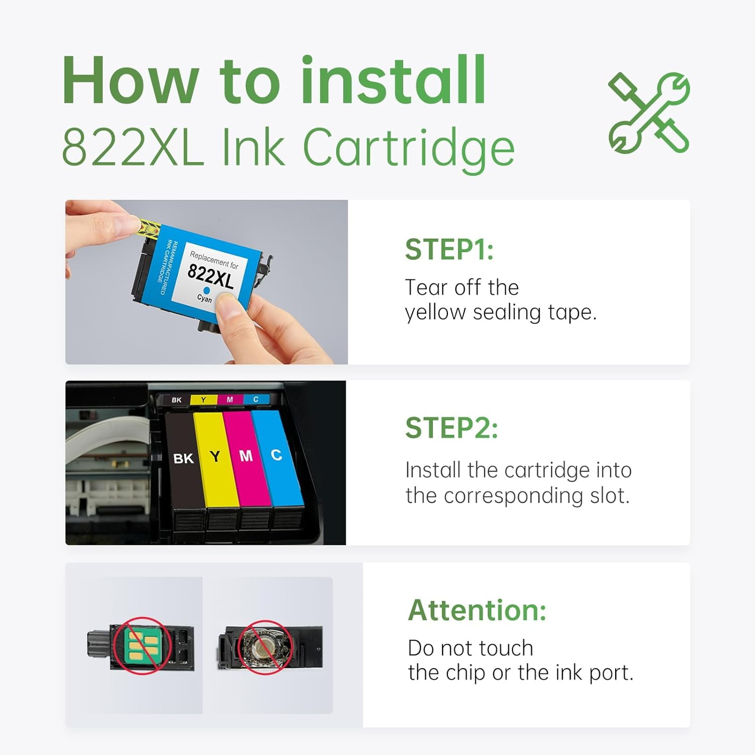 INKNNF Compatible with Epson 822XL Ink Cartridges Combo Pack, High Yield (1100 Pages) for WorkForce Pro WF-3820 WF-4820 WF-4830 WF-3823, 6-Pack