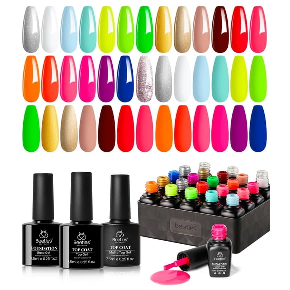 Set de esmaltes en gel Beetles Neon Kit de 20 colores con capa base