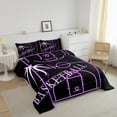 thumbnail image 4 of Teens Basketball Bedding Set Twin Sports Comforter Set, Black Purple Basketball Court Duvet Insert Ball Gaming Quilt Comforter, Sport Gamer Bedding Comforters & Sets (Black Reversible), 4 of 5