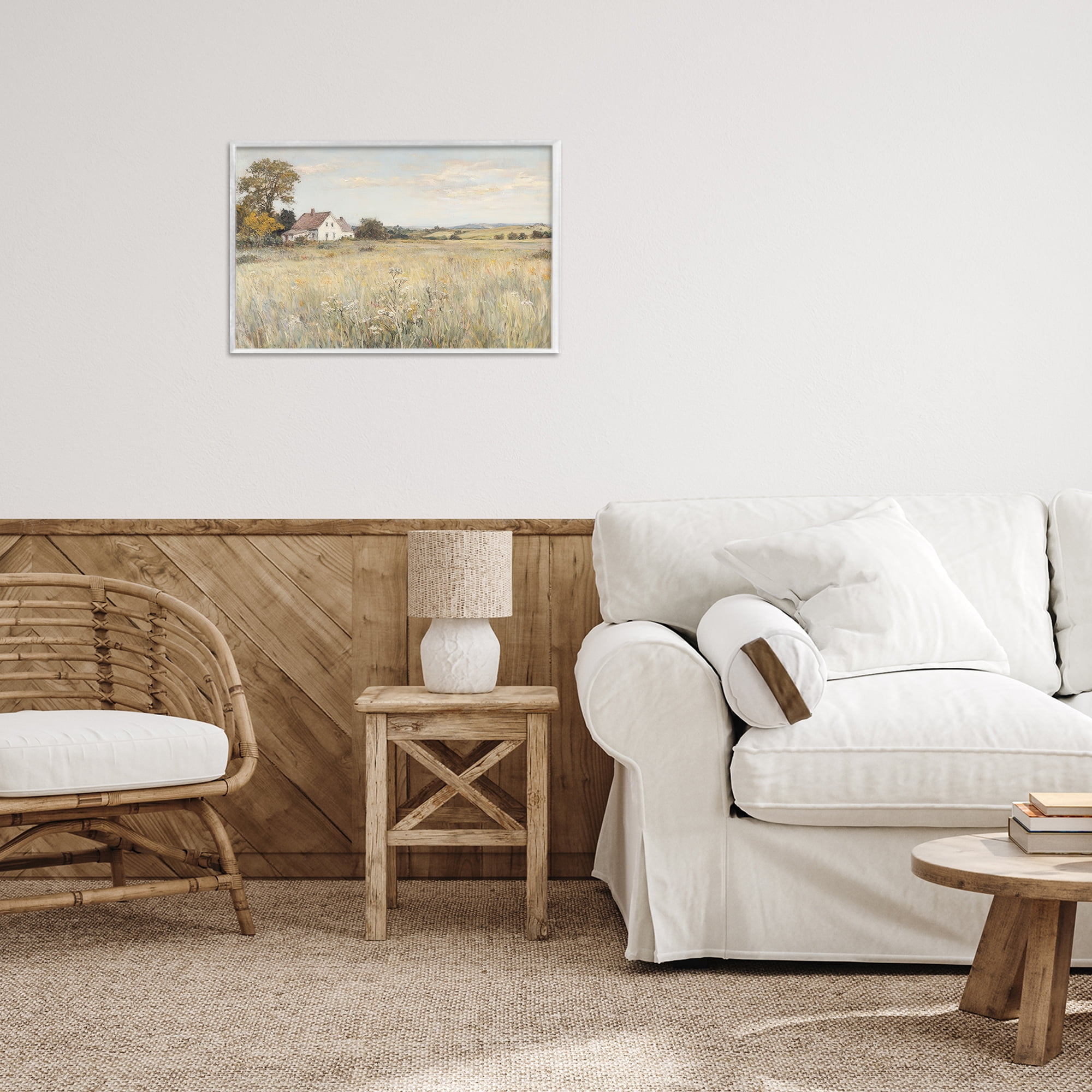 Stupell Industries Country Living in Golden Meadow White Framed Giclee Art, design by Petal Prints Design