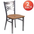 thumbnail image 6 of BizChair 2 Pk. Silver Antique Finish with Clear Coat ''X'' Back Metal Restaurant Chair - Natural Wood Seat, 6 of 8