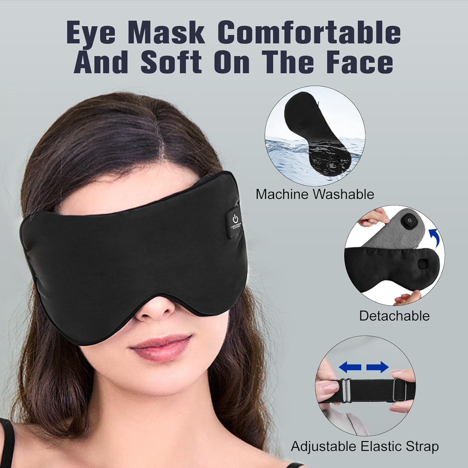 Heated Eye Mask for Dry Eyes, Cordless Rechargeable Warm Eye Compress with 3 Heat Settings, Heating Pad for Stye Eye, Washable Cover, Cordless Design for Travel & Night Use