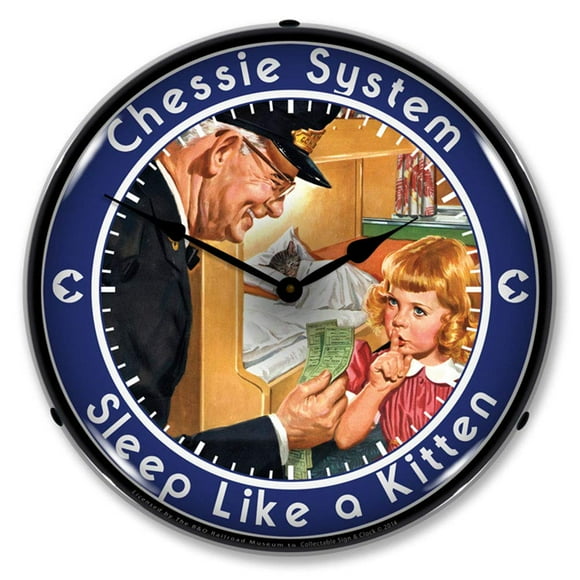 chessie System Sleep Like a Kitten LED Wall clock, RetroVintage, Lighted, 14 inch