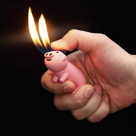 Under $5 Cute Design Lighter-Pink Cute Pig Lighter, Mini Piggy Soft Flame Dual Flame Lighter, Cute Cartoon Animal Lighter Butane Refill, Pretty Aesthetic, Unique for Women Candles Gifts (Piggy)