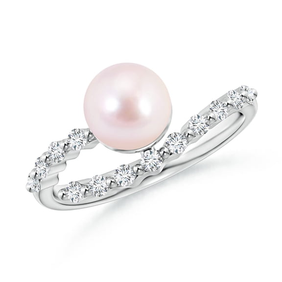 ANGARA Japanese Akoya Cultured Pearl Solitaire Ring with Diamonds in 14K White Gold for Women | June Birthstone, Birthday, Anniversary, Jewelry Gift for Women | Pearl Ring