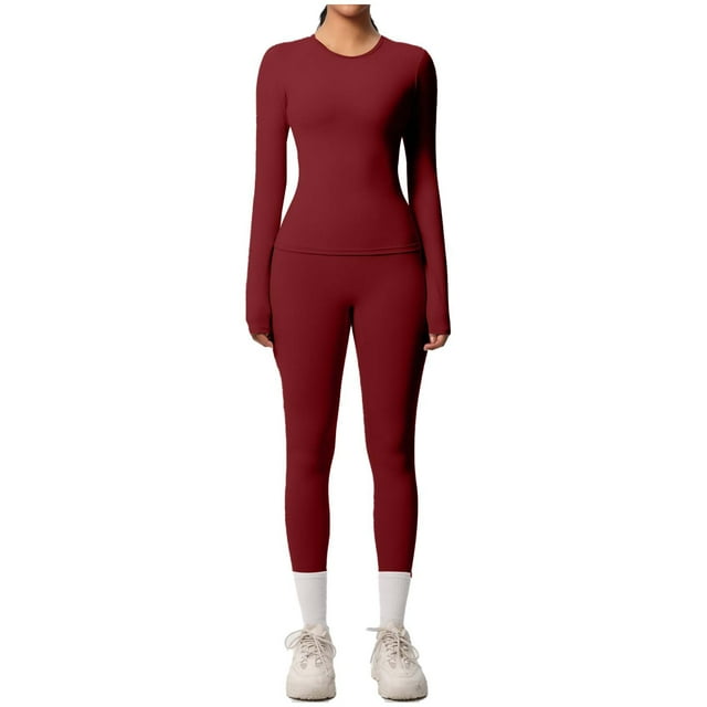 Ensemble de Yoga pour Femmes, Mode Décontractée Couleur Unie Manches Longues Col Rond Ajusté, Pantalons pour Femmes