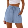 thumbnail image 3 of ClodeEU Women's Elastic Waist Shorts,Casual Solid Color Loungewear Shorts with Pockets Light Blue,Women's Plus XXL, 3 of 9