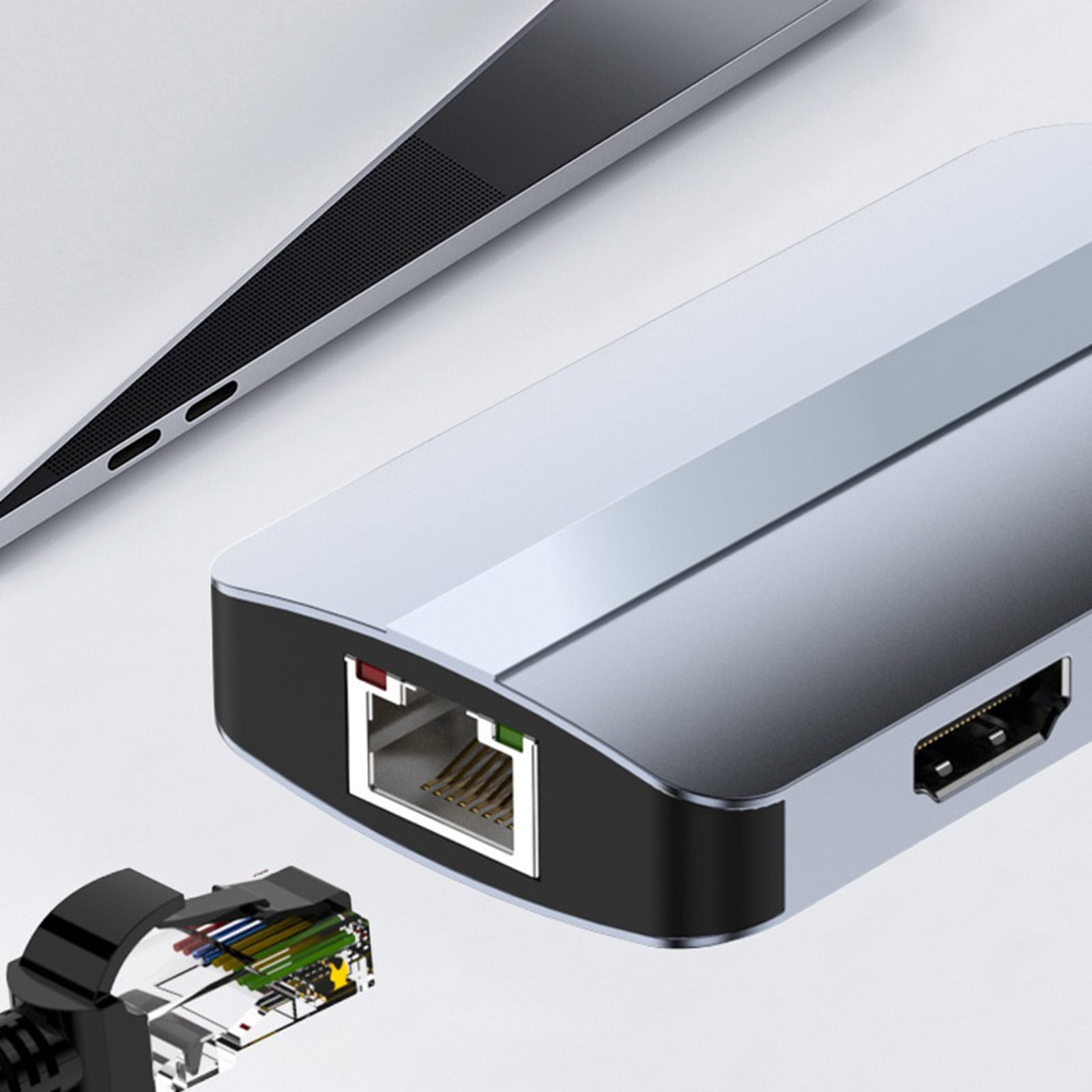 Zeiwohndc USB Type C Hub 6 in1 USB3.0 HDMI-Compatible LAN 5GB PD Fast Charging Splitter