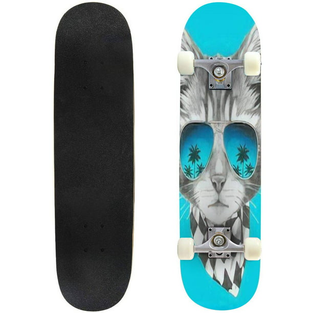 schuur Latijns Defilé Hand drawn portrait of Cat with mirror sunglasses and scarf Vector Outdoor  Skateboard Longboards 31"x8" Pro Complete Skate Board Cruiser - Walmart.com