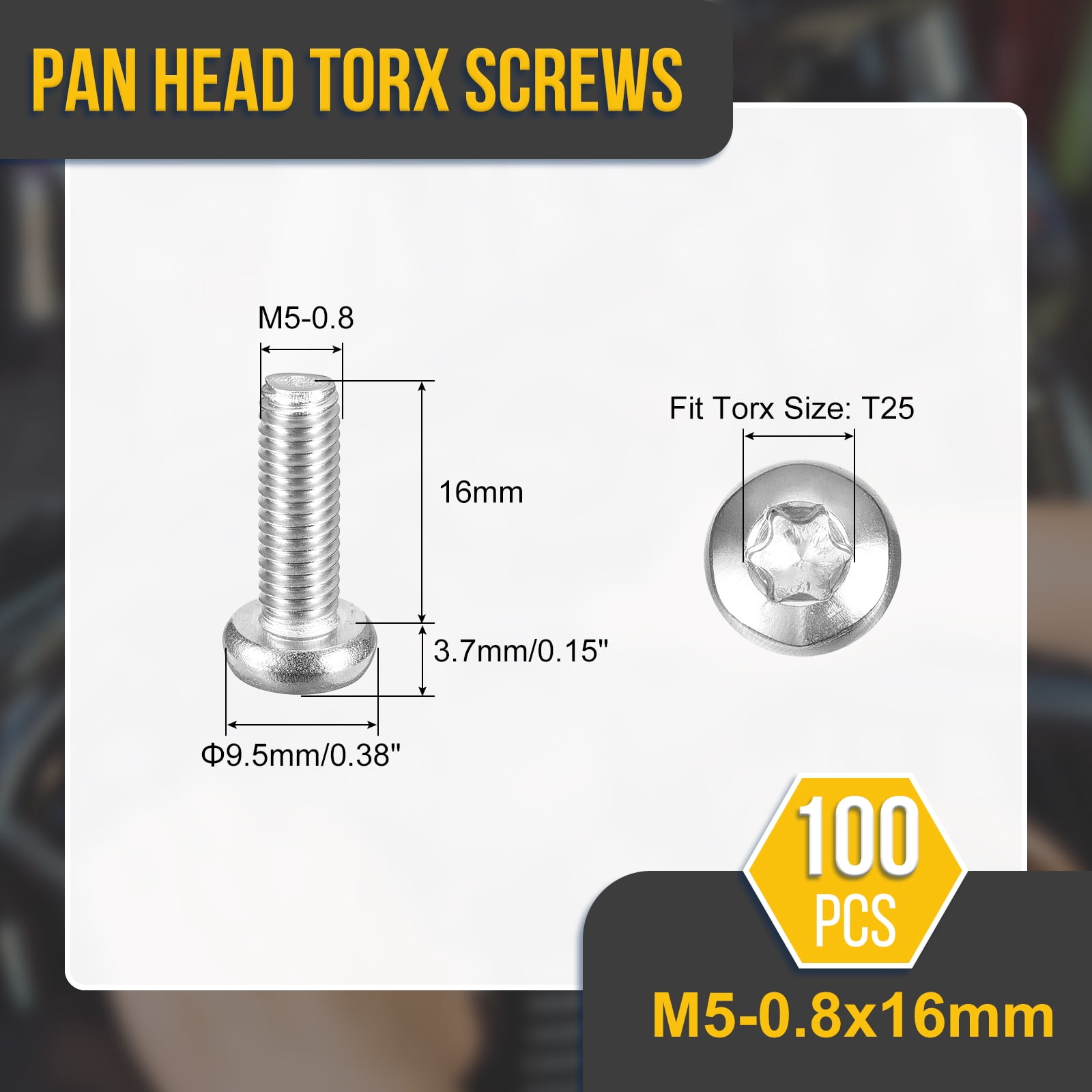 M5x16mm Pan Head Torx Security Screw - 100Pack - Good for Machinery - 304 Stainless Steel Button Head Torx Bolt Star Drive Security Fasteners - Silver Tone