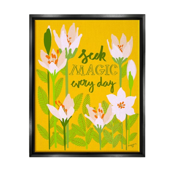 Stupell Industries Seek Magic Every Day Botanical & Floral Painting Black Floater Framed Canvas Art Print Wall Art, 25 x 31