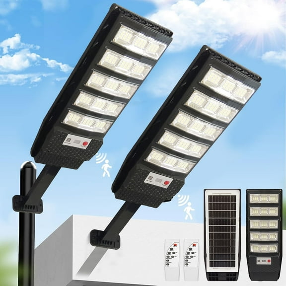 Solar Street Lights, 2 Pack 3500W Solar Lights Outdoor Motion Sensor, Dusk to Dawn Solar Street Lights with Remote Control, Solar Flood Lights for Outside Yard, Garden, Patio, Waterproof