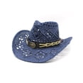 thumbnail image 3 of sususu Cowboy Hat for Women Straw Wide with Shapeable Brim Packable Sun Cap Summer Foldable Breathable Travel Cowgirl Hat Navy, 3 of 4