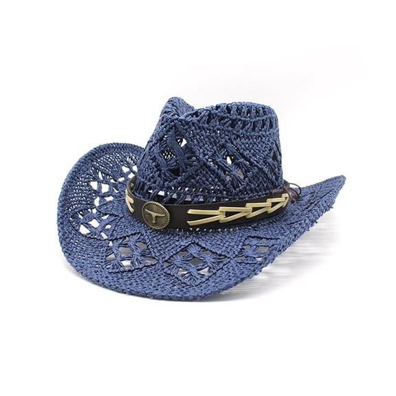 Womens Mens Western Cowboy Summer Hat Shapeable Straw Hat Hollowed Out Sun Hat Country Concert Rodeo Dress Up