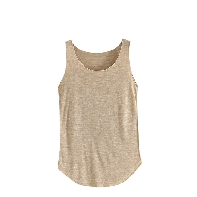 Mrat Plus Size Summer Tops Sleeveless Women's Solid Color Round Neck Sleeveless Bottom Shirt Versatile Solid Color Round Neck Plus Size Summer Tops Sleeveless S-263 Beige One Size