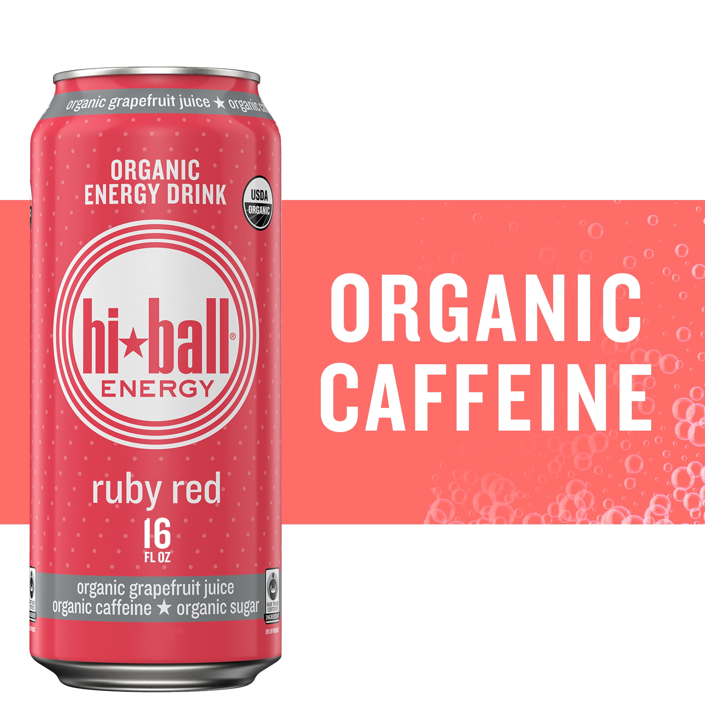 HiBall Energy Certified Organic Energy Drink, Ruby Red Grapefruit, 16