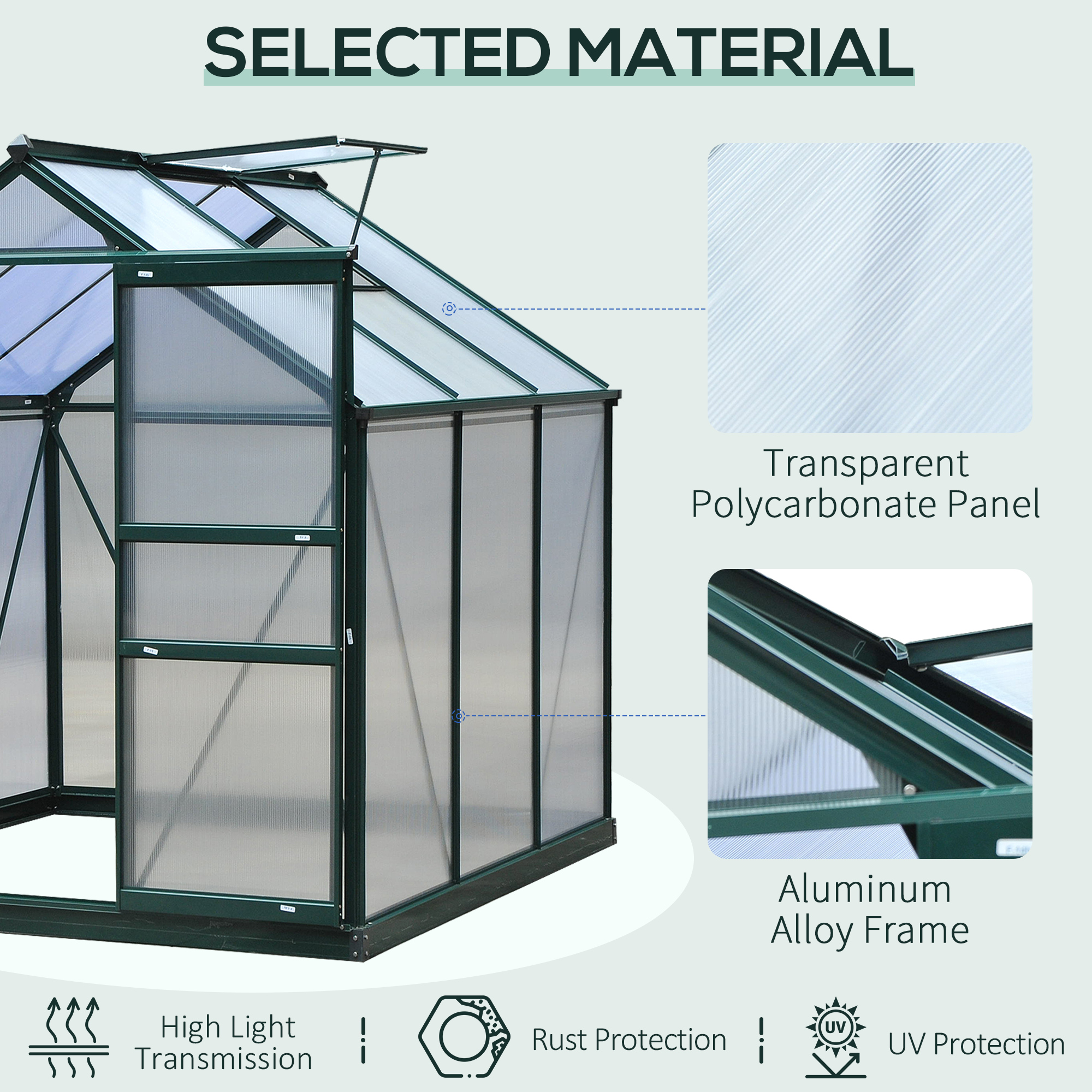 Outsunny 6' x 6' x 7' Aluminum Polycarbonate Portable Walk-In Garden ...