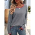 thumbnail image 4 of Chandails d'Automne pour Femmes 2025 Décontractés à Col Rond Contrasté à Manches Longues en Tricot Pulls Hauts Gris G, 4 of 7