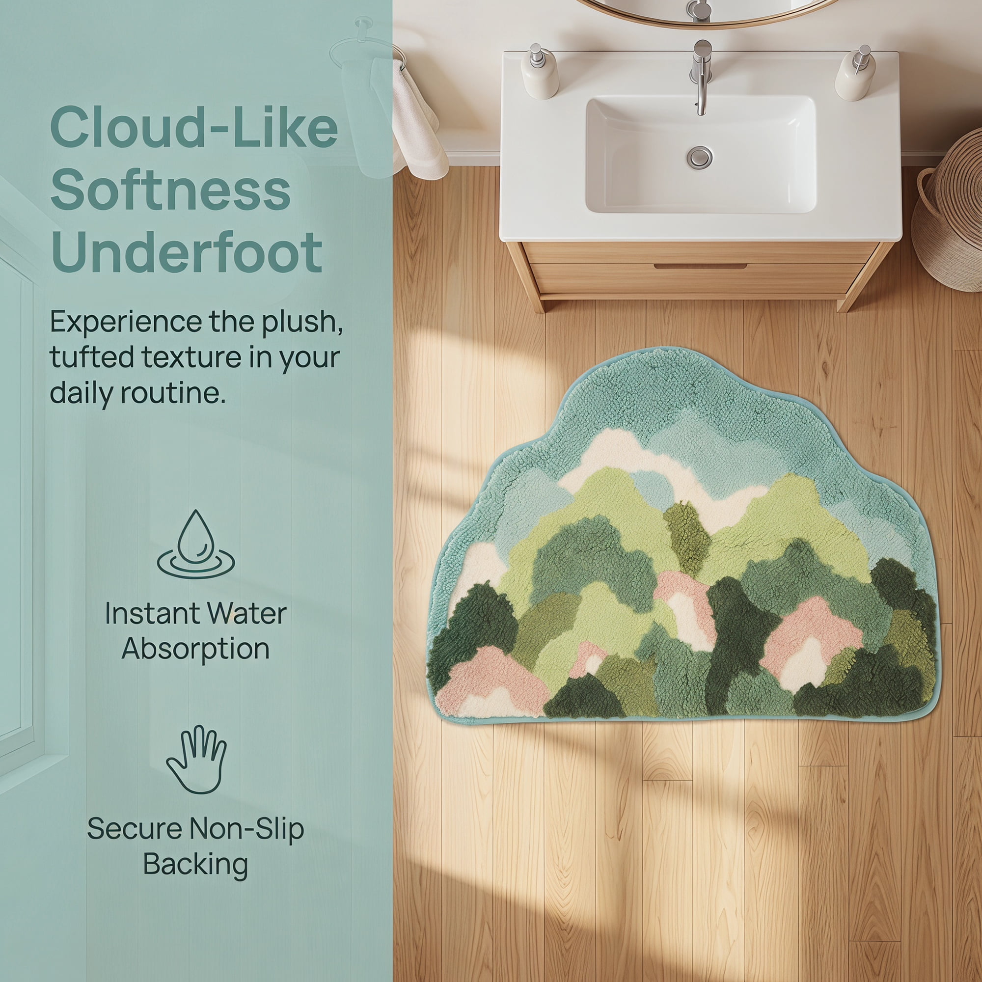 Unique Bargains Printed Rug Ultra Soft Absorbent Plush Bath Mat Green Moutain 30" x 18"