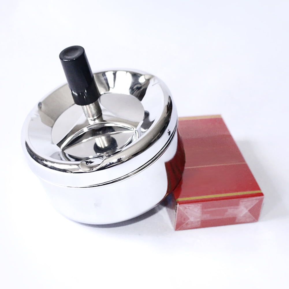 scgtpapadc Creative Stainless Steel Windproof Rotation Lid Home Hotel Ashtray Smoker Gift Silver