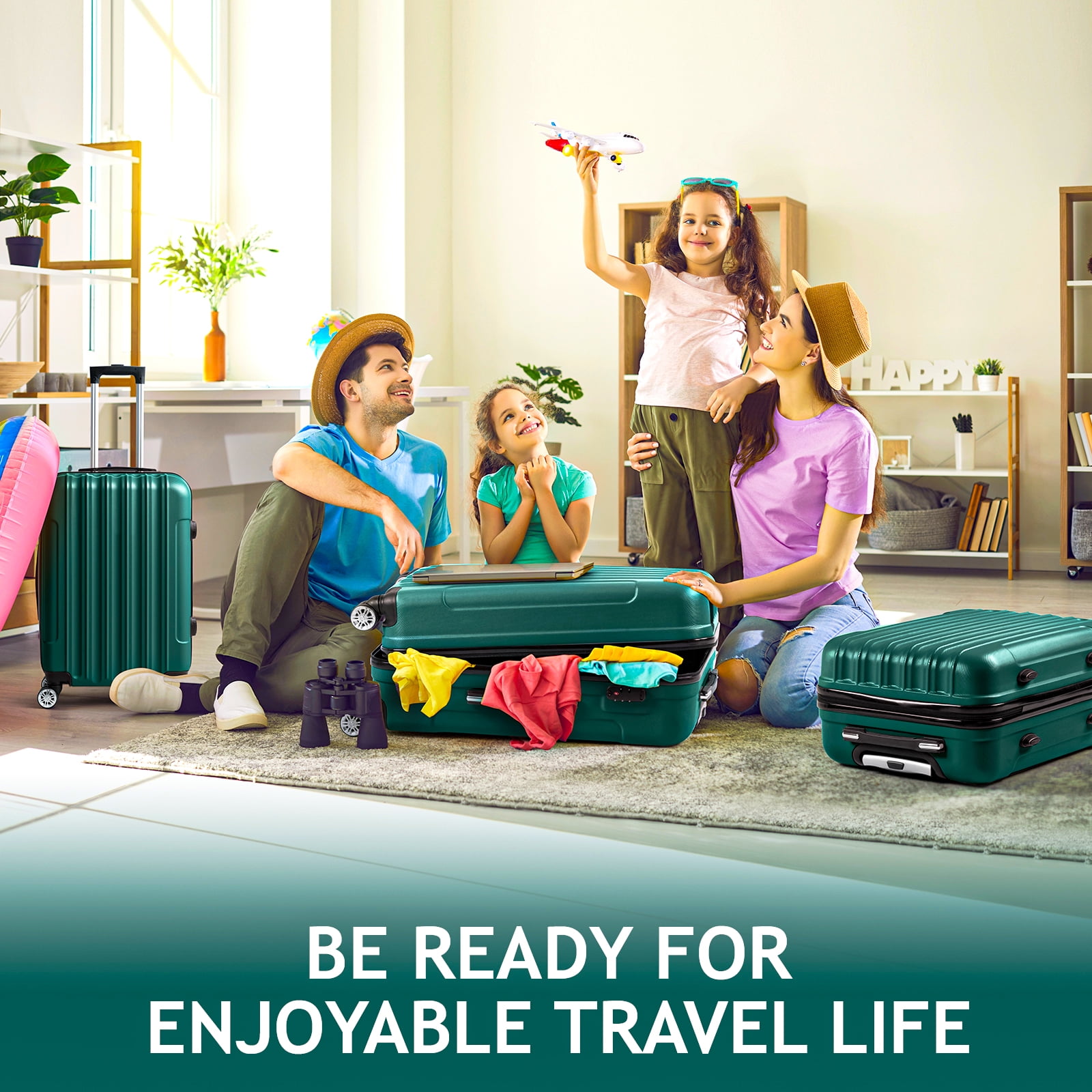Zimtown 3 Piece Nested Spinner Suitcase Luggage Set With TSA Lock Dark Green