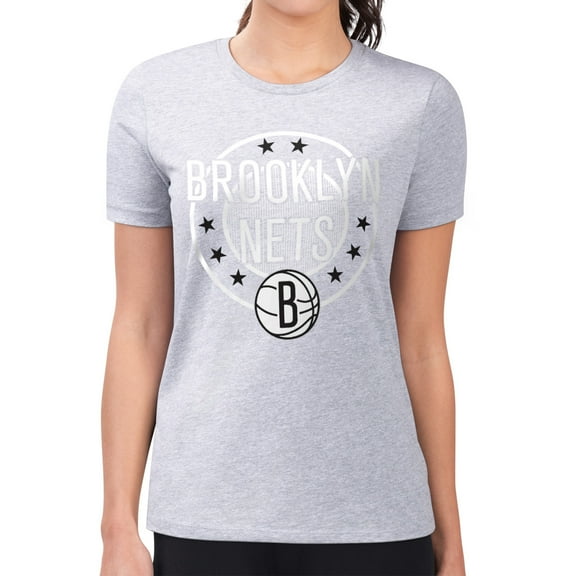 Women's G-III 4Her by Carl Banks Gray Brooklyn Nets Super-Slim Lightweight Pinstripe Circle Graphic T-Shirt