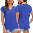 thumbnail image 6 of Baywell Womens Pleated Front Key Hole Scoop V Neck Casual Summer Tops Tee Shirts Dressy Short Petal Short Sleeve Fashion Loose Blouse Blue M, 6 of 9