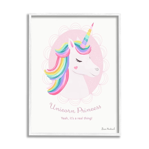 Stupell Industries Unicorn Princess Endearing Unicorn Portrait Fantasy Rainbow Graphic Art White Framed Art Print Wall Art, Design by Diane Neukirch
