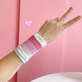 thumbnail image 6 of Hi\.FANCY 2Pcs Colorful Sports Sweatband Unisex Girls Breathable Stripe Wristband Pink, 6 of 9