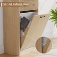 thumbnail image 6 of Pusnapku Tilt-Out Laundry Hamper Cabinet, Hidden Trash Can Cabinet with Drawer, 22" Freestanding Fluted Wood Recycling Station for Kitchen, Bathroom, 6 of 9