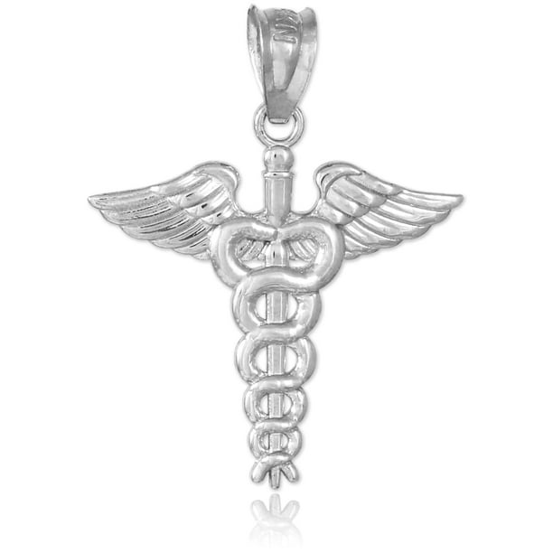 White Gold Caduceus Charm Pendant Necklace 14K Pendant only