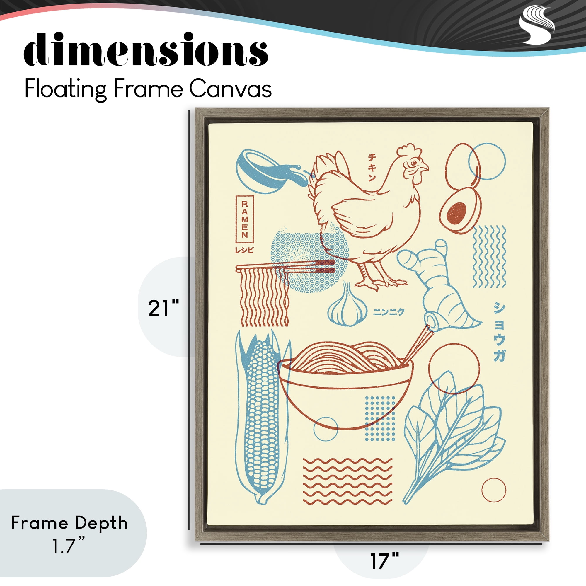 Stupell Industries Minimalist Ramen Ingredients Brown Framed Floater Canvas Wall Art, design by Tobe Fonseca