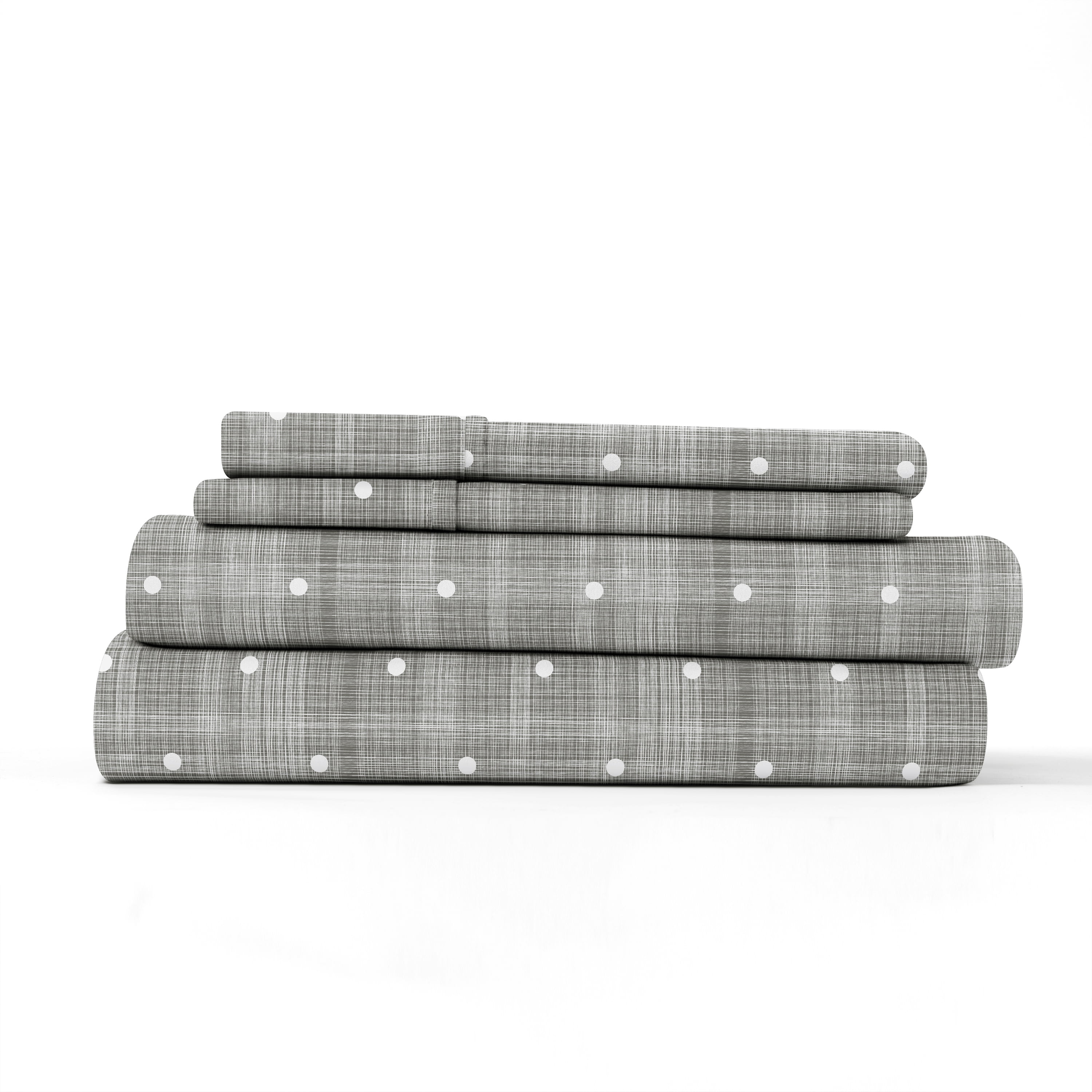 Noble Linens 4 Piece Pattern Microfiber Bed Sheets Set, Gray Polka Dot,King