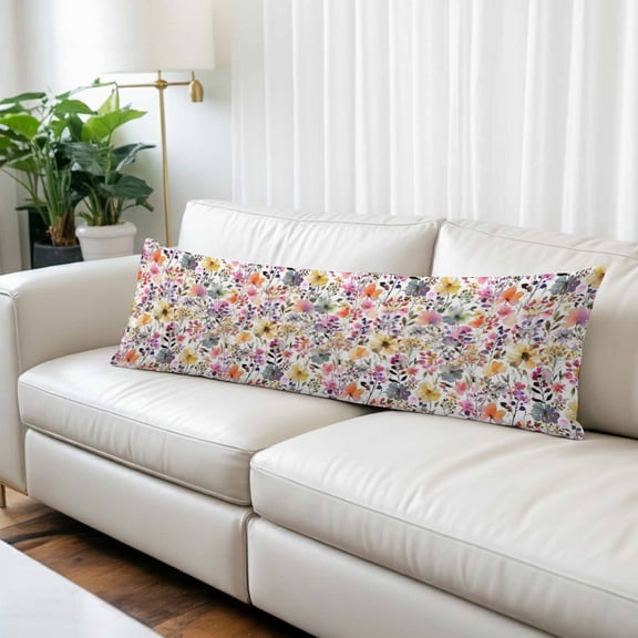 Spring Botanical Body Pillow Covers 20"x60", Watercolor Floral Flowers Country Vintage Soft Brushed Microfiber Breathable Throw Pillow Covers, Pillowcase with Zipper for Couch Sofa Bedroom
