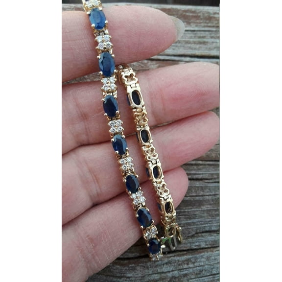 14K Yellow Gold Plated5Ct Oval Cut Lab-Created Women's Tennis Bracelet Sapphire