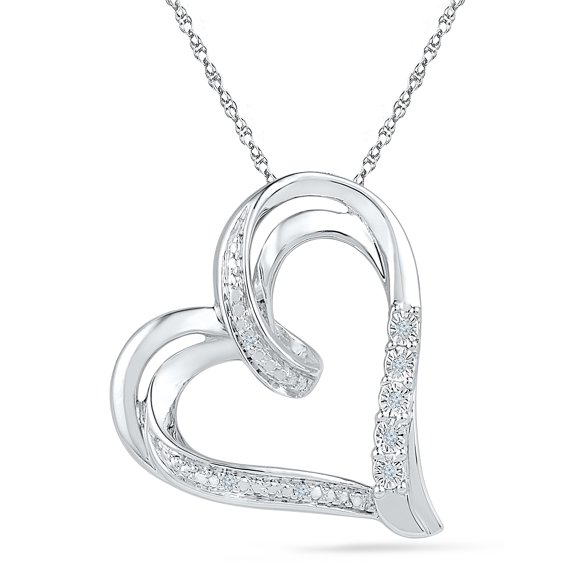 Dgold Sterling Silver White Round Diamond Fashion Heart Pendant (0.03Cttw)