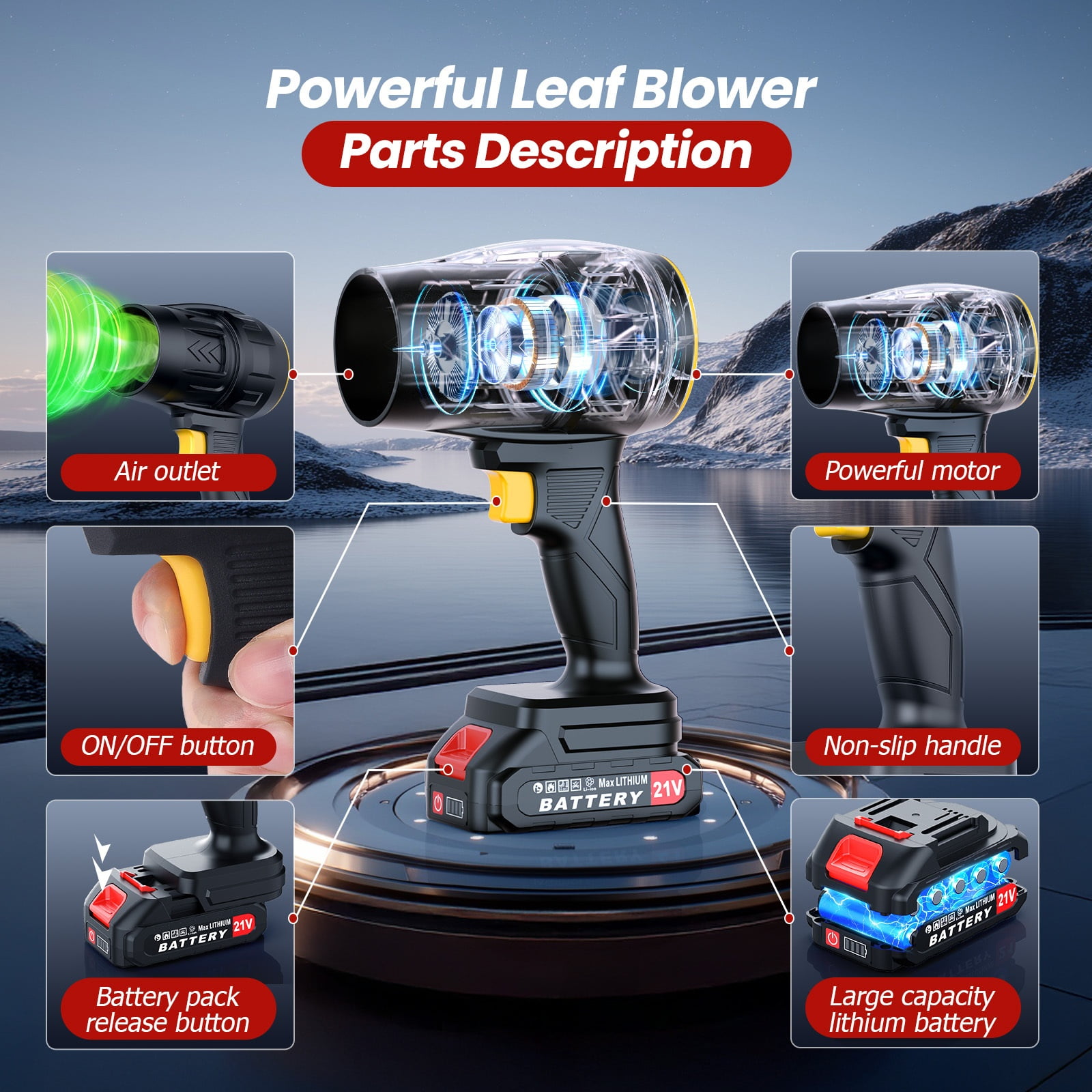 40,000 RPM Cordless Leaf Blower, 21V Rechargeable High Pressure Air Blower, Jet Dryer for Car & Outdoor, Handheld for Leaves Dust Snow, Holiday Gift