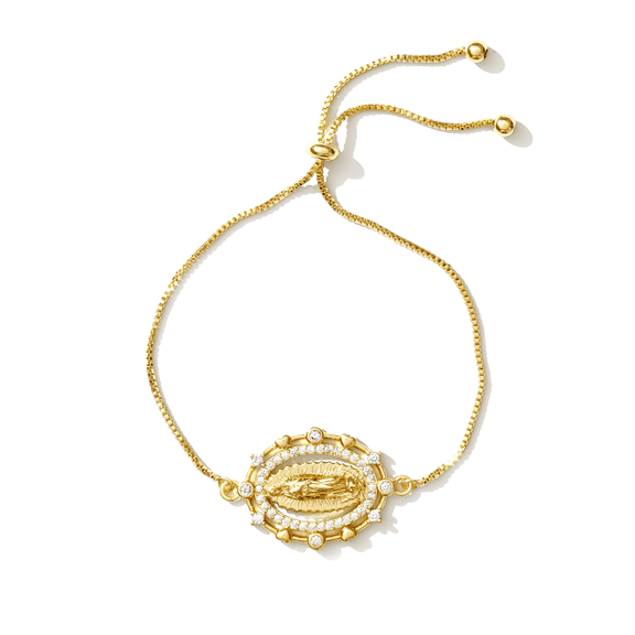 18k Yellow Gold Plated Guadalupe Madonna Lariat Bracelet