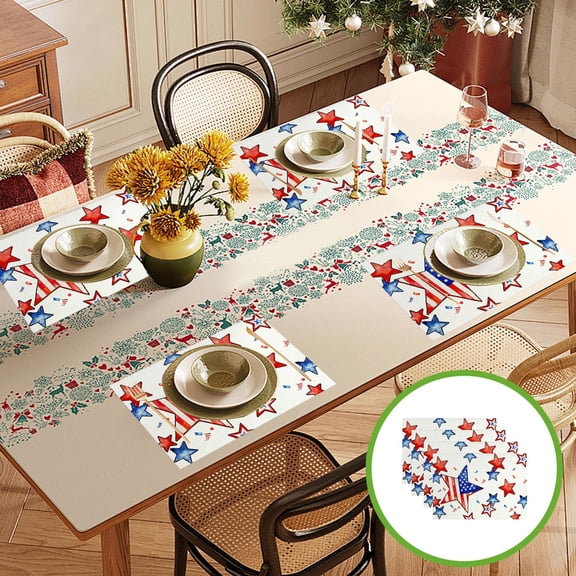QuanTara Independence Day Placemats Set of 4 - 11.81x17.72in Linen Heat Resistant Table Mats, Red White Blue Patriotic Table Setting for 4th of July Holiday Party & Kitchen Decor