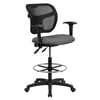 Flash Furniture Mid-Back Gray Mesh Drafting Chair with Back Height Adjustment and Adjustable Arms