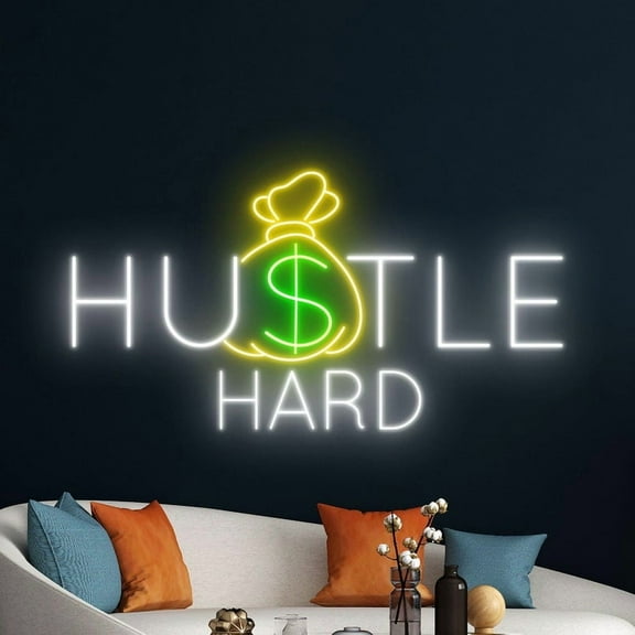 Handmadetneonsign Hustle Hard Neon Sign, Motivational Modern Space Wall Art Decor, Home Wall Decor